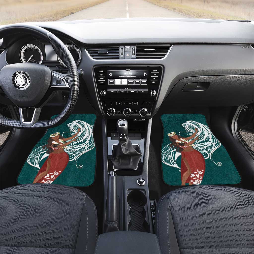Tahiti Islands Polynesian Plumeria Car Mats Tahitian Vahine 'Ote'a - Teal LT7 Set 2pcs - Front Teal - Polynesian Pride