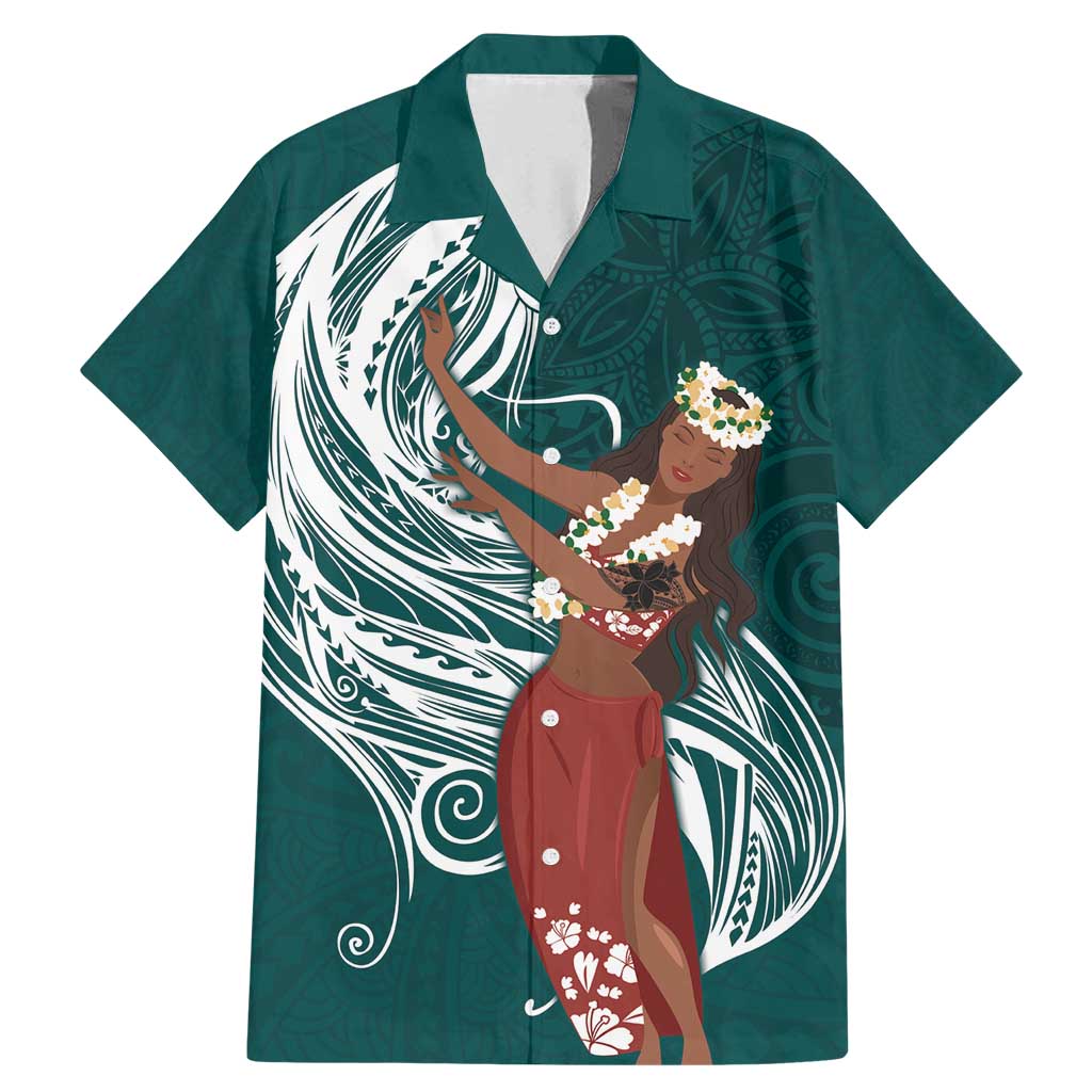 Tahiti Islands Polynesian Plumeria Family Matching Mermaid Dress and Hawaiian Shirt Tahitian Vahine 'Ote'a - Teal