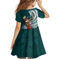 Tahiti Islands Polynesian Plumeria Kid Short Sleeve Dress Tahitian Vahine 'Ote'a - Teal LT7 - Polynesian Pride