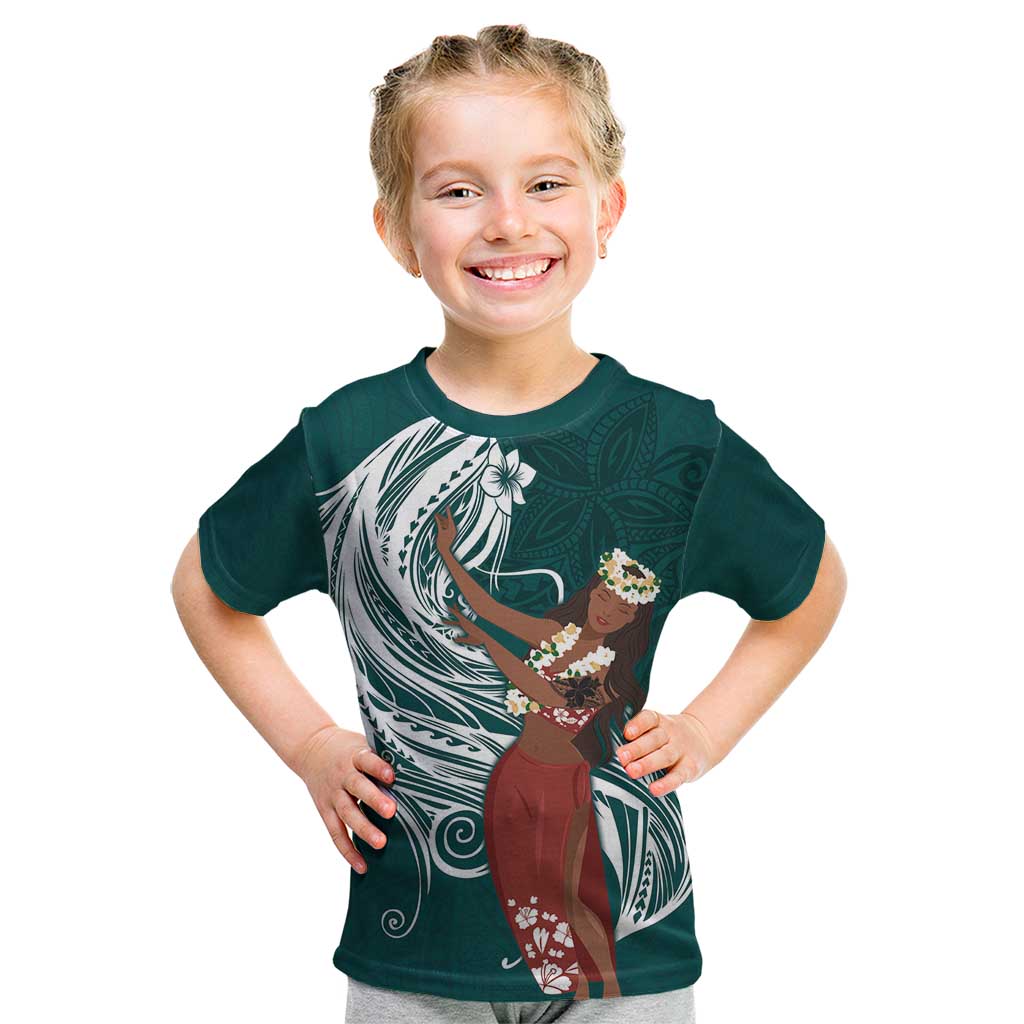 Tahiti Islands Polynesian Plumeria Kid T Shirt Tahitian Vahine 'Ote'a - Teal LT7 Teal - Polynesian Pride