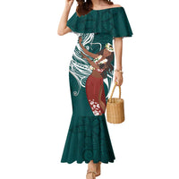 Tahiti Islands Polynesian Plumeria Mermaid Dress Tahitian Vahine 'Ote'a - Teal LT7 Women Teal - Polynesian Pride