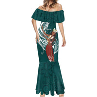 Tahiti Islands Polynesian Plumeria Mermaid Dress Tahitian Vahine 'Ote'a - Teal LT7 - Polynesian Pride