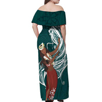 Tahiti Islands Polynesian Plumeria Off Shoulder Maxi Dress Tahitian Vahine 'Ote'a - Teal LT7 - Polynesian Pride