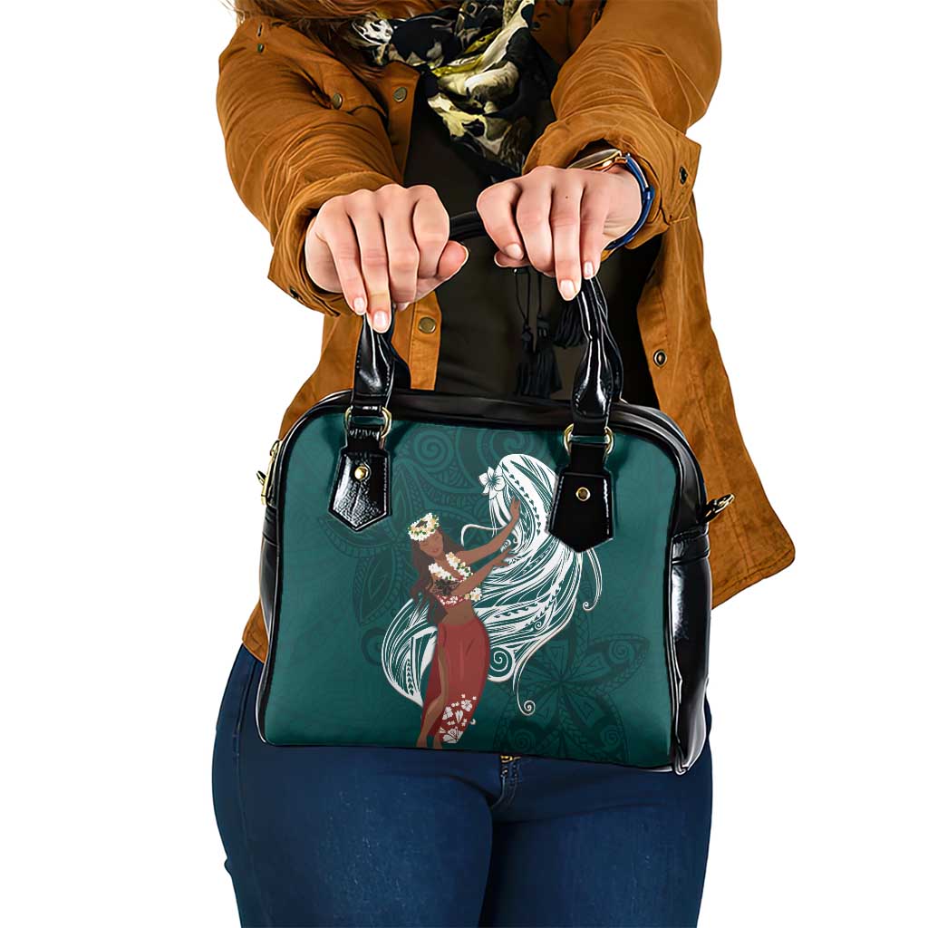 Tahiti Islands Polynesian Plumeria Shoulder Handbag Tahitian Vahine 'Ote'a - Teal LT7 One Size Teal - Polynesian Pride