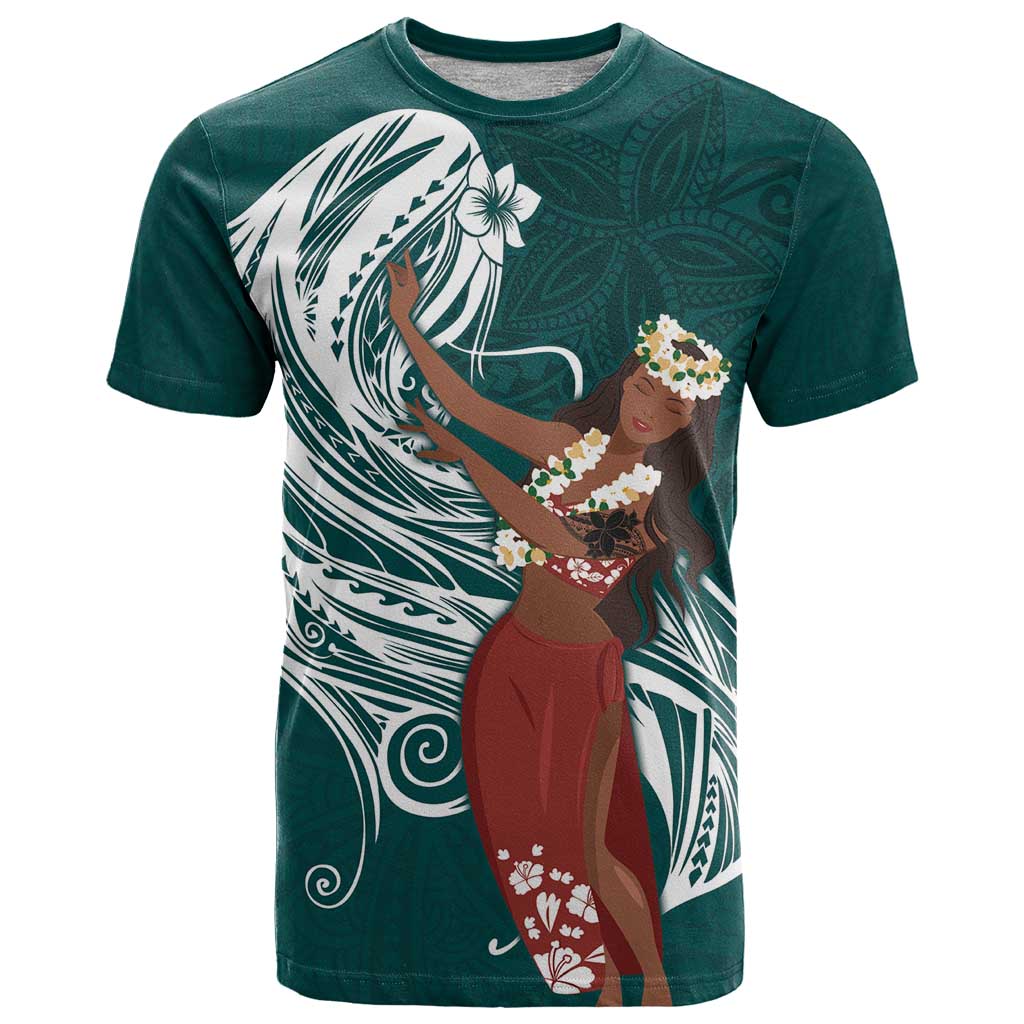 Tahiti Islands Polynesian Plumeria T Shirt Tahitian Vahine 'Ote'a - Teal LT7 Teal - Polynesian Pride