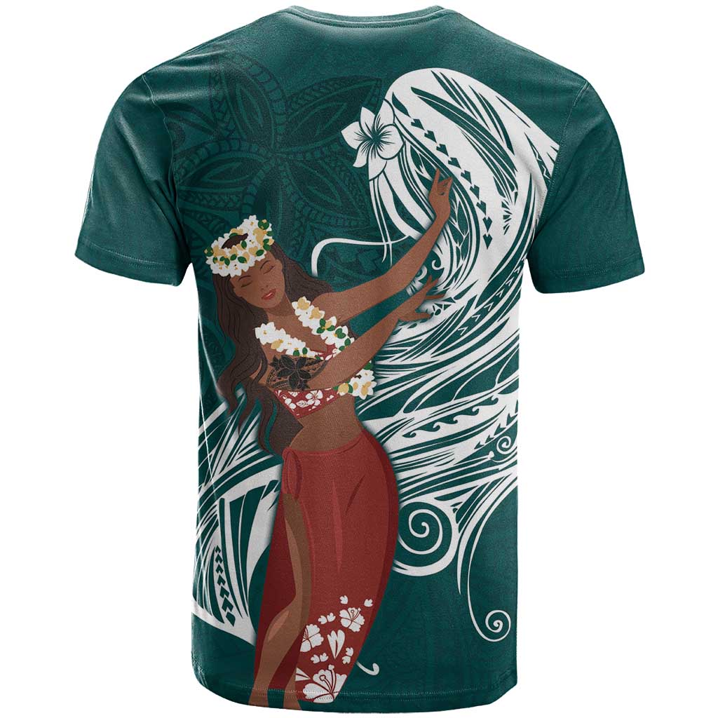 Tahiti Islands Polynesian Plumeria T Shirt Tahitian Vahine 'Ote'a - Teal LT7 - Polynesian Pride