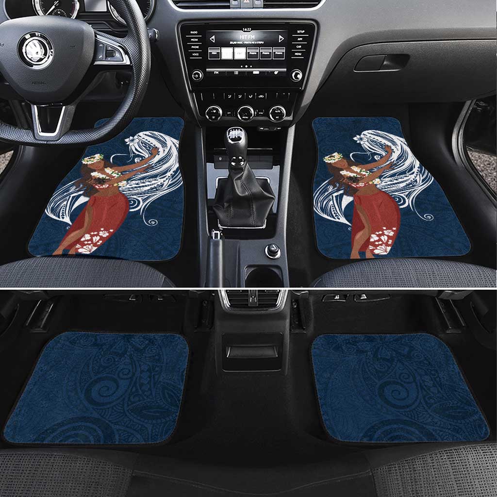 Tahiti Islands Polynesian Plumeria Car Mats Tahitian Vahine 'Ote'a - Navy Blue LT7 Set 4pcs Blue - Polynesian Pride