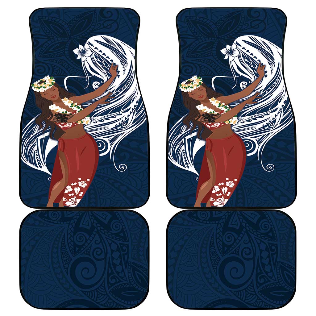 Tahiti Islands Polynesian Plumeria Car Mats Tahitian Vahine 'Ote'a - Navy Blue LT7 - Polynesian Pride