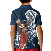 Tahiti Islands Polynesian Plumeria Kid Polo Shirt Tahitian Vahine 'Ote'a - Navy Blue LT7 - Polynesian Pride