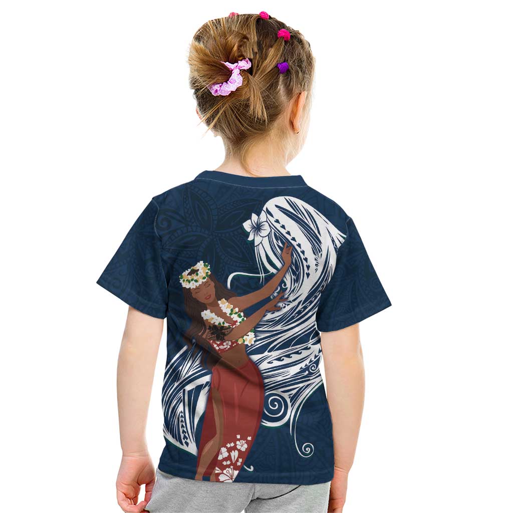 Tahiti Islands Polynesian Plumeria Kid T Shirt Tahitian Vahine 'Ote'a - Navy Blue LT7 - Polynesian Pride