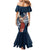 Tahiti Islands Polynesian Plumeria Mermaid Dress Tahitian Vahine 'Ote'a - Navy Blue