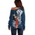 Tahiti Islands Polynesian Plumeria Off Shoulder Sweater Tahitian Vahine 'Ote'a - Navy Blue