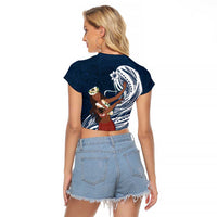 Tahiti Islands Polynesian Plumeria Raglan Cropped T Shirt Tahitian Vahine 'Ote'a - Navy Blue LT7 - Polynesian Pride