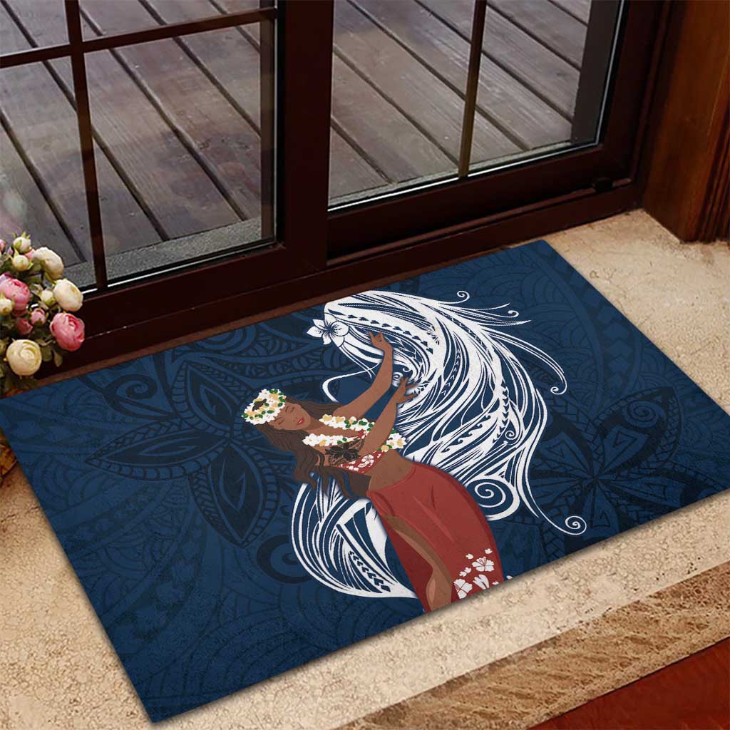 Tahiti Islands Polynesian Plumeria Rubber Doormat Tahitian Vahine 'Ote'a - Navy Blue LT7 - Polynesian Pride