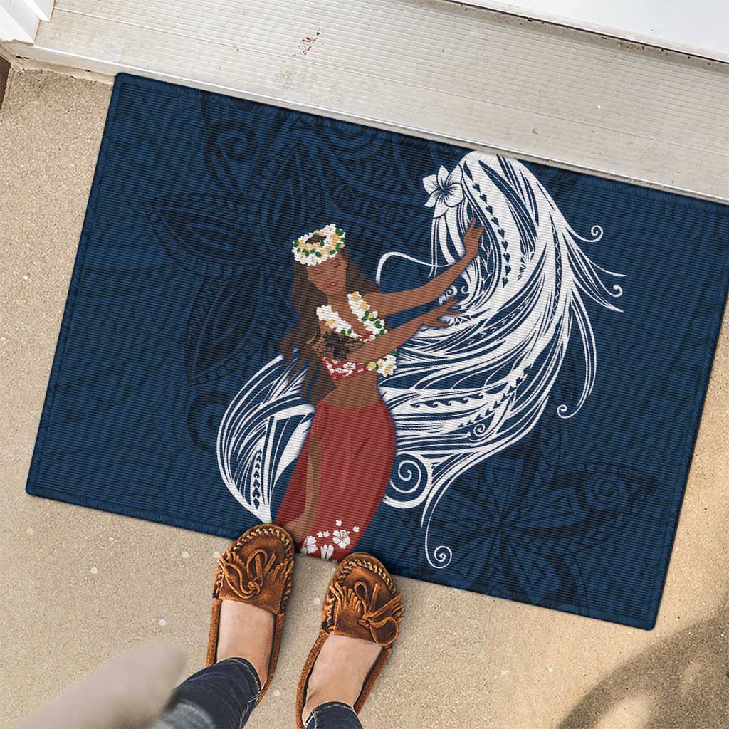 Tahiti Islands Polynesian Plumeria Rubber Doormat Tahitian Vahine 'Ote'a - Navy Blue LT7 - Polynesian Pride