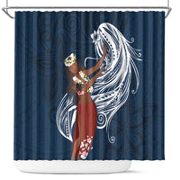 Tahiti Islands Polynesian Plumeria Shower Curtain Tahitian Vahine 'Ote'a - Navy Blue LT7 Blue - Polynesian Pride