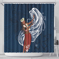 Tahiti Islands Polynesian Plumeria Shower Curtain Tahitian Vahine 'Ote'a - Navy Blue LT7 - Polynesian Pride
