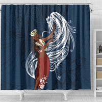 Tahiti Islands Polynesian Plumeria Shower Curtain Tahitian Vahine 'Ote'a - Navy Blue LT7 - Polynesian Pride