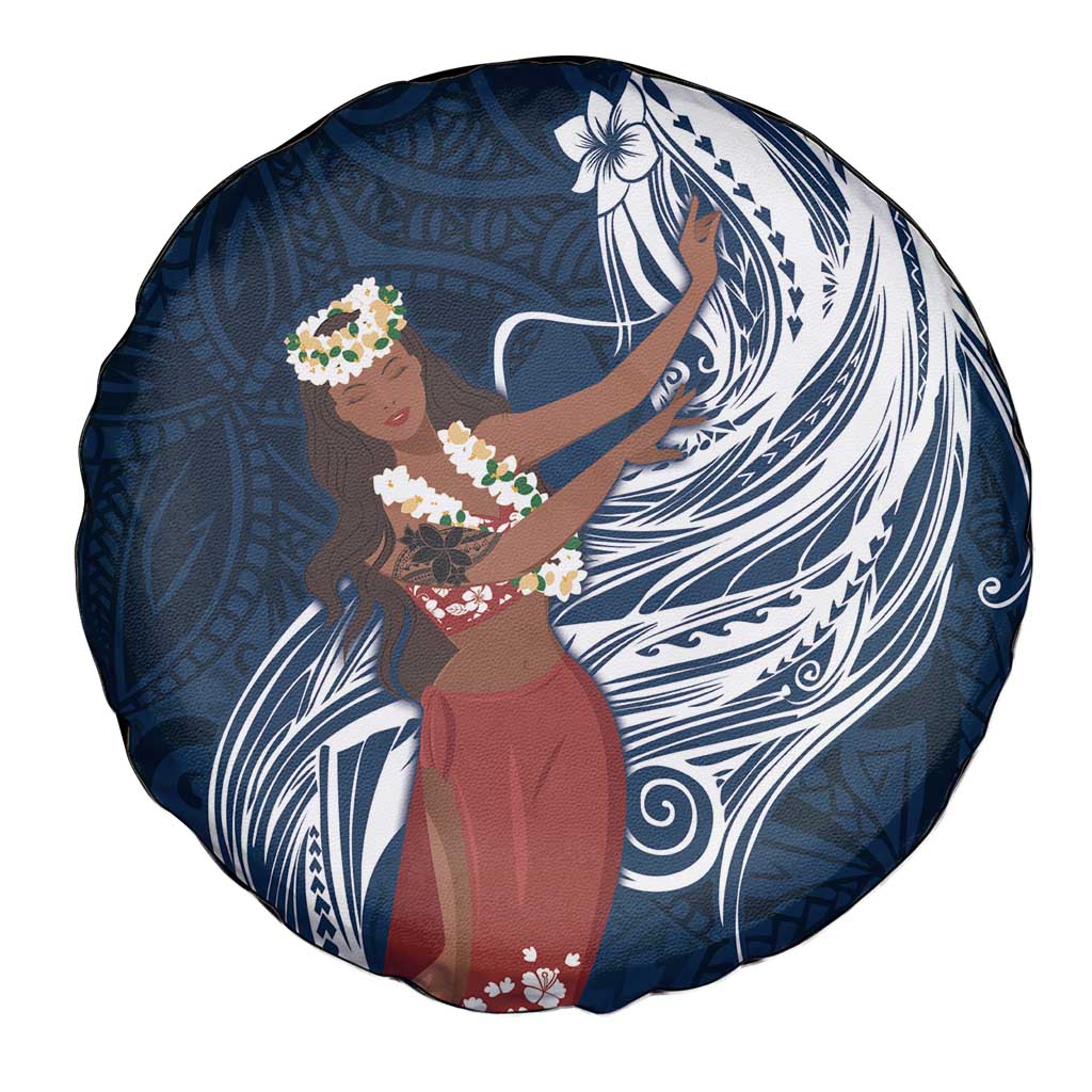 Tahiti Islands Polynesian Plumeria Spare Tire Cover Tahitian Vahine 'Ote'a - Navy Blue
