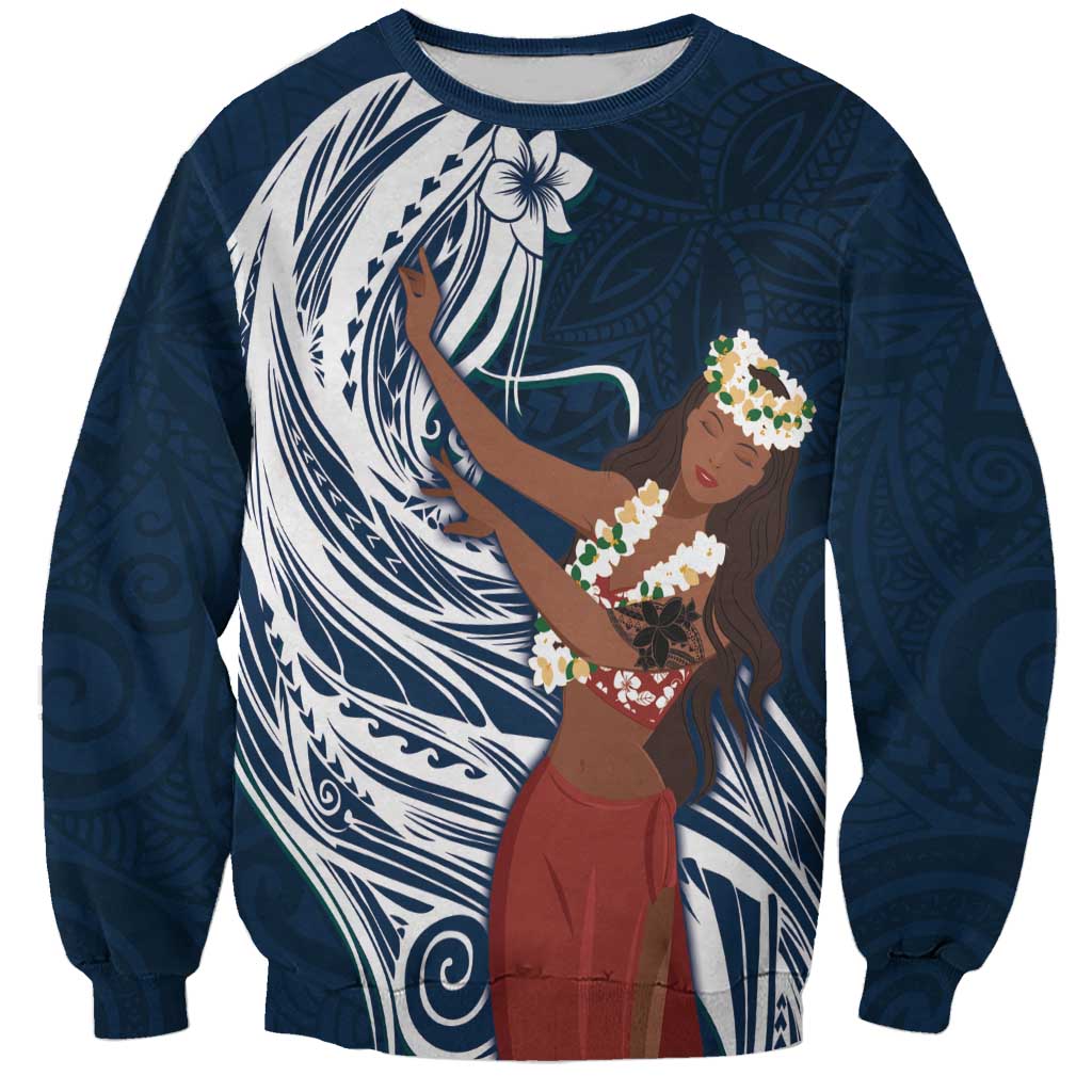 Tahiti Islands Polynesian Plumeria Sweatshirt Tahitian Vahine 'Ote'a - Navy Blue LT7 Unisex Blue - Polynesian Pride