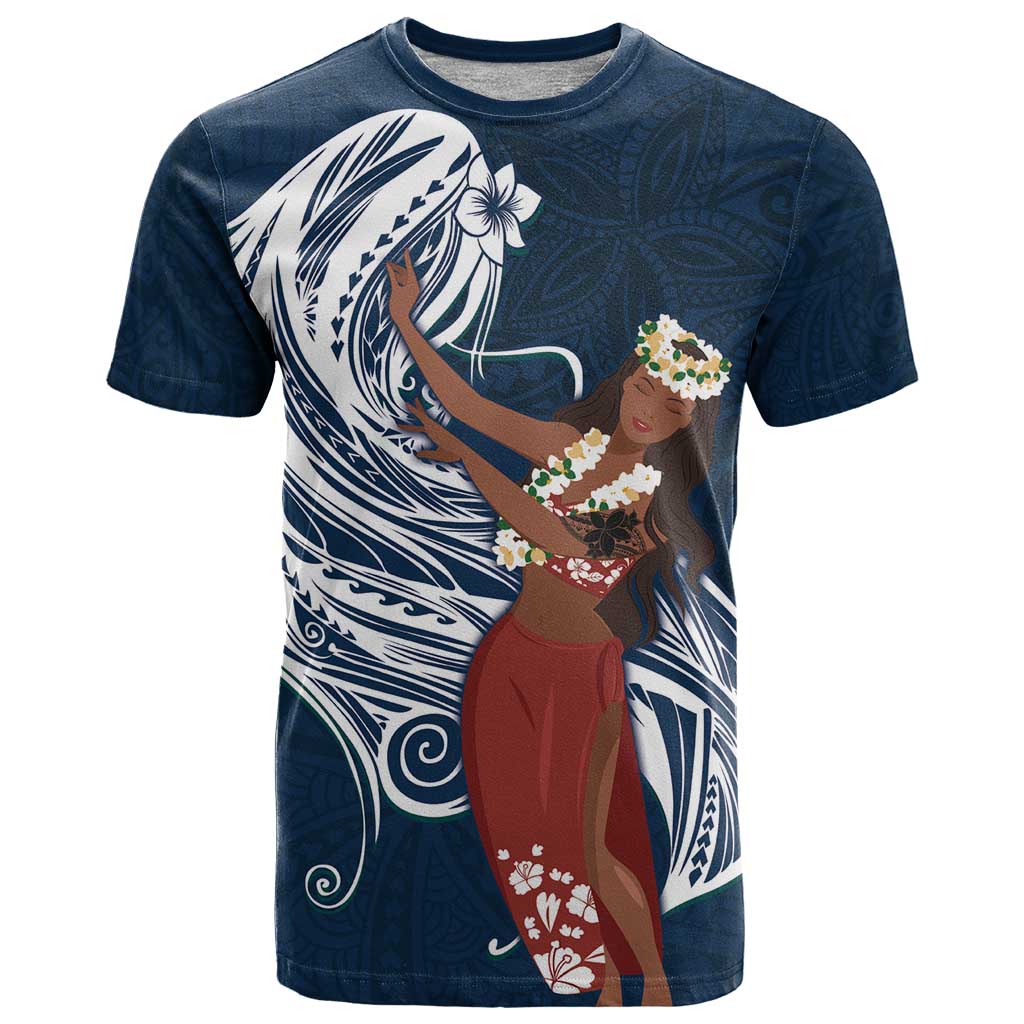 Tahiti Islands Polynesian Plumeria T Shirt Tahitian Vahine 'Ote'a - Navy Blue LT7 Blue - Polynesian Pride