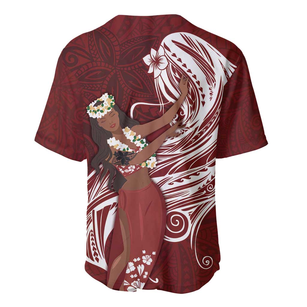 Tahiti Islands Polynesian Plumeria Baseball Jersey Tahitian Vahine 'Ote'a - Scarlet LT7 - Polynesian Pride