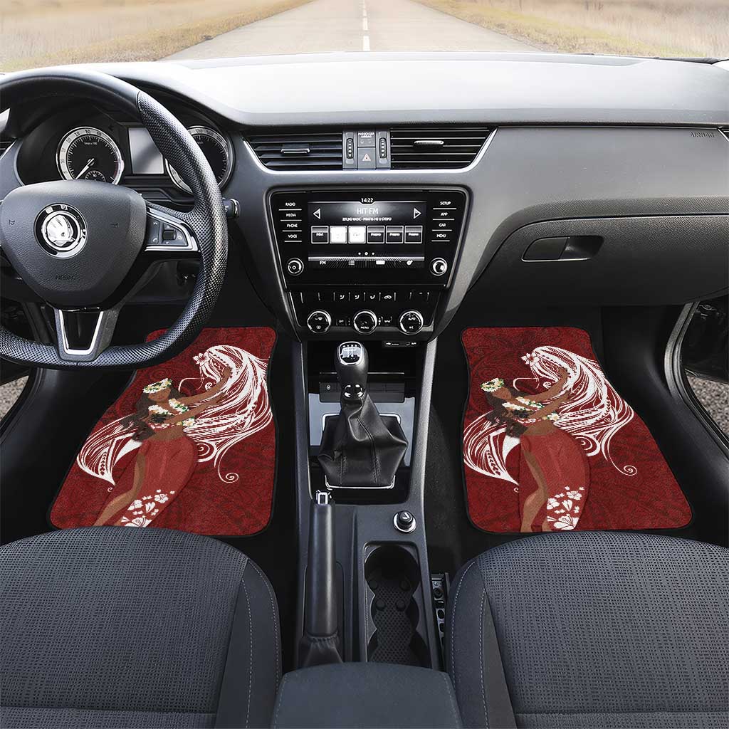 Tahiti Islands Polynesian Plumeria Car Mats Tahitian Vahine 'Ote'a - Scarlet LT7 Set 2pcs - Front Red - Polynesian Pride