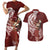 Tahiti Islands Polynesian Plumeria Couples Matching Short Sleeve Bodycon Dress and Hawaiian Shirt Tahitian Vahine 'Ote'a - Scarlet