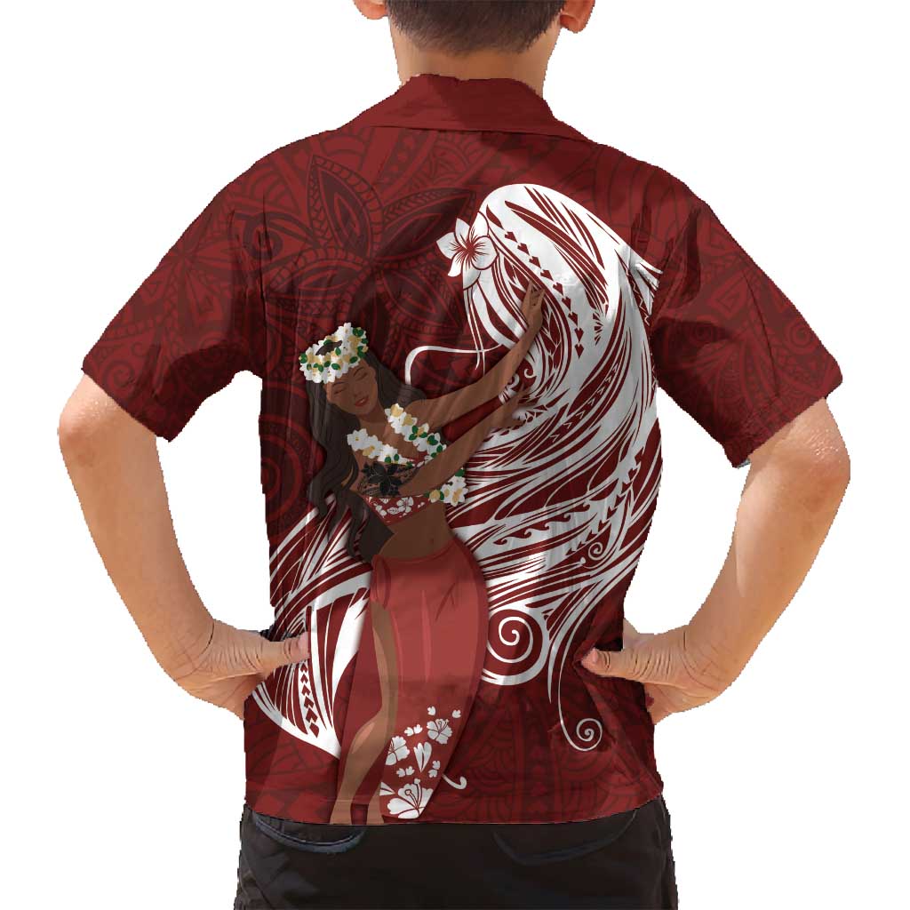 Tahiti Islands Polynesian Plumeria Family Matching Tank Maxi Dress and Hawaiian Shirt Tahitian Vahine 'Ote'a - Scarlet