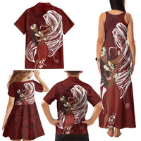 Tahiti Islands Polynesian Plumeria Family Matching Tank Maxi Dress and Hawaiian Shirt Tahitian Vahine 'Ote'a - Scarlet