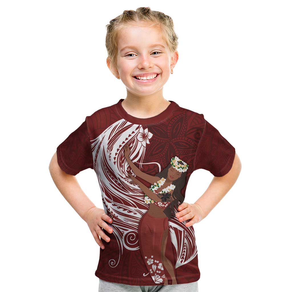 Tahiti Islands Polynesian Plumeria Kid T Shirt Tahitian Vahine 'Ote'a - Scarlet LT7 Red - Polynesian Pride