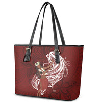 Tahiti Islands Polynesian Plumeria Leather Tote Bag Tahitian Vahine 'Ote'a - Scarlet LT7 - Polynesian Pride