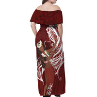 Tahiti Islands Polynesian Plumeria Off Shoulder Maxi Dress Tahitian Vahine 'Ote'a - Scarlet LT7 - Polynesian Pride