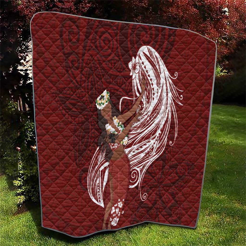 Tahiti Islands Polynesian Plumeria Quilt Tahitian Vahine 'Ote'a - Scarlet LT7 - Polynesian Pride