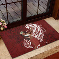 Tahiti Islands Polynesian Plumeria Rubber Doormat Tahitian Vahine 'Ote'a - Scarlet LT7 - Polynesian Pride
