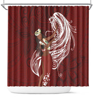 Tahiti Islands Polynesian Plumeria Shower Curtain Tahitian Vahine 'Ote'a - Scarlet LT7 Red - Polynesian Pride
