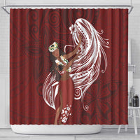 Tahiti Islands Polynesian Plumeria Shower Curtain Tahitian Vahine 'Ote'a - Scarlet LT7 - Polynesian Pride