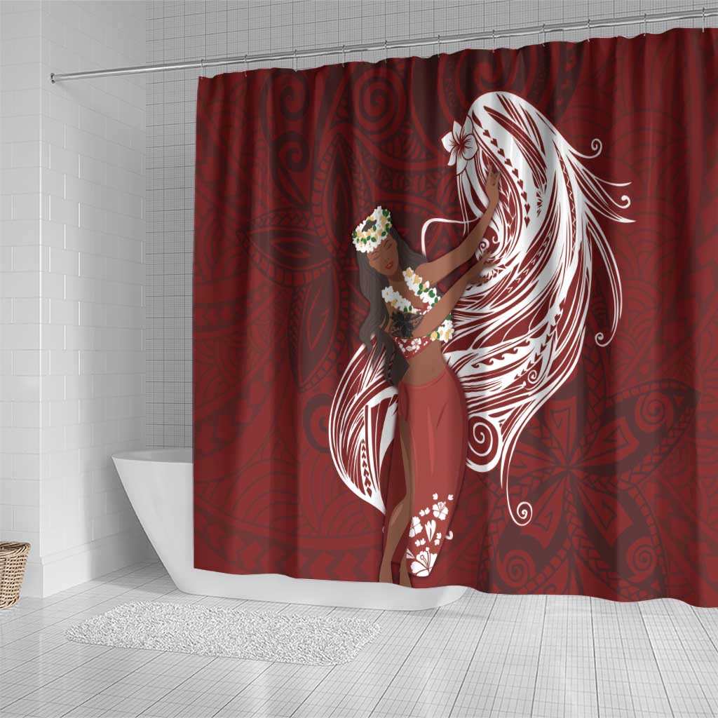 Tahiti Islands Polynesian Plumeria Shower Curtain Tahitian Vahine 'Ote'a - Scarlet LT7 - Polynesian Pride