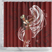 Tahiti Islands Polynesian Plumeria Shower Curtain Tahitian Vahine 'Ote'a - Scarlet LT7 - Polynesian Pride