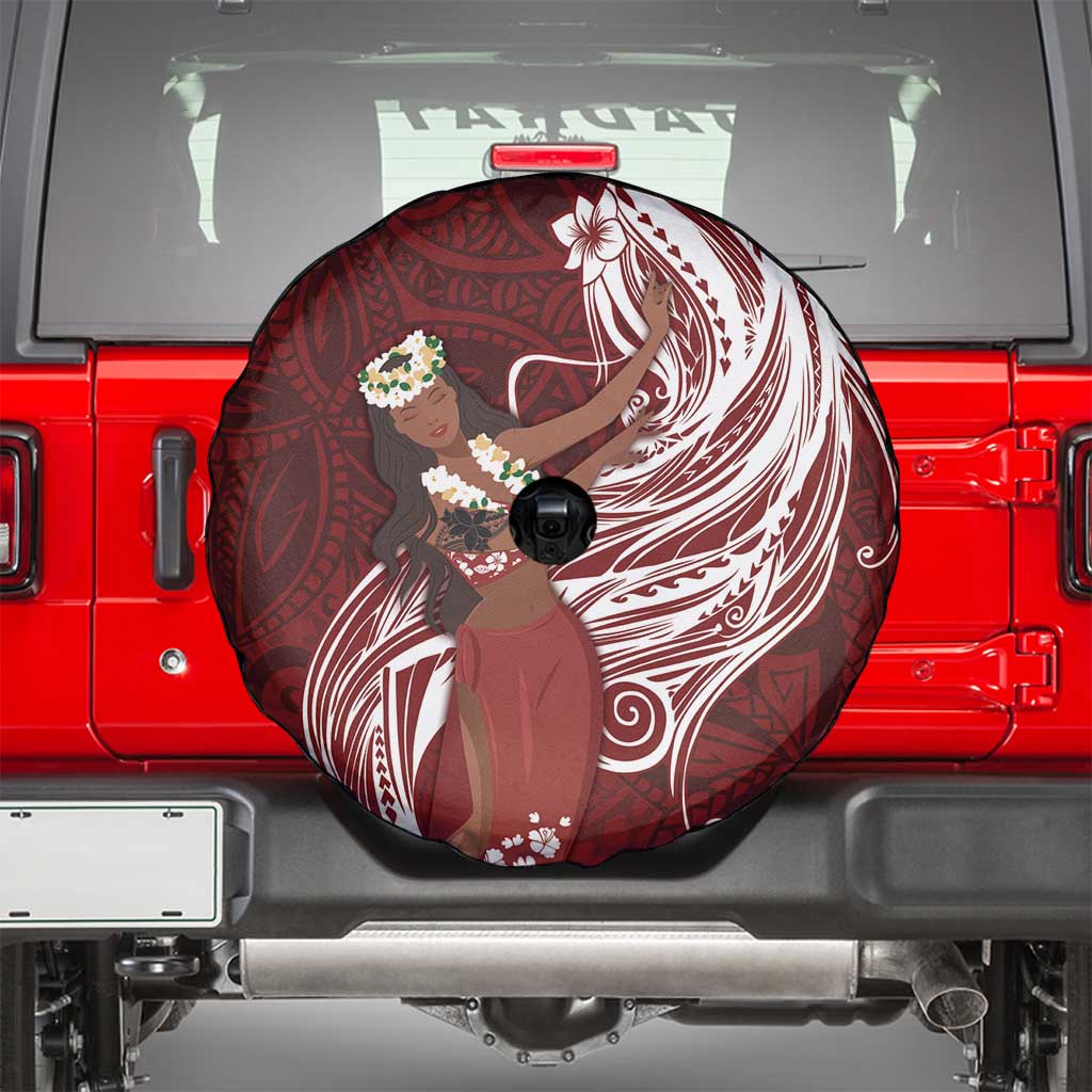 Tahiti Islands Polynesian Plumeria Spare Tire Cover Tahitian Vahine 'Ote'a - Scarlet