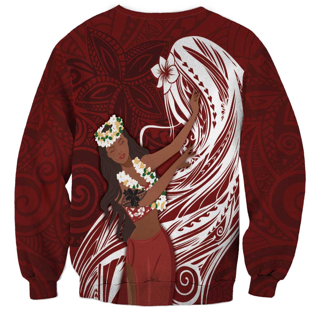 Tahiti Islands Polynesian Plumeria Sweatshirt Tahitian Vahine 'Ote'a - Scarlet LT7 - Polynesian Pride