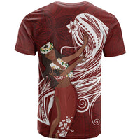 Tahiti Islands Polynesian Plumeria T Shirt Tahitian Vahine 'Ote'a - Scarlet LT7 - Polynesian Pride