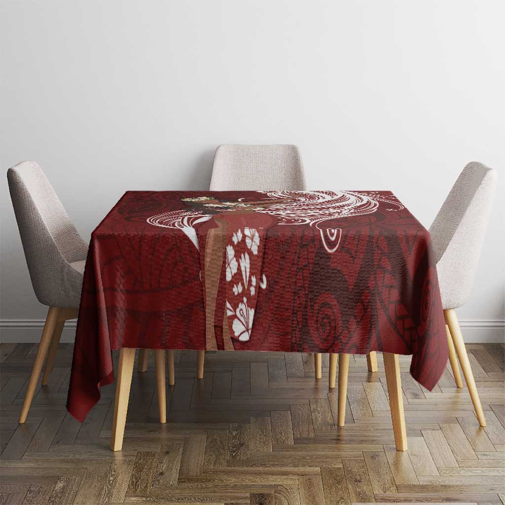 Tahiti Islands Polynesian Plumeria Tablecloth Tahitian Vahine 'Ote'a - Scarlet