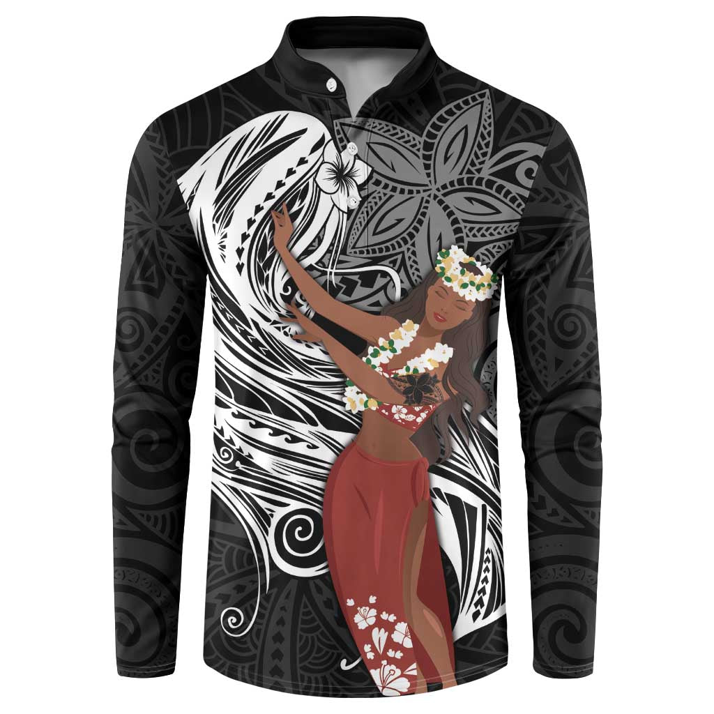 Tahiti Islands Polynesian Plumeria Button Sweatshirt Tahitian Vahine 'Ote'a - Black LT7 Black - Polynesian Pride