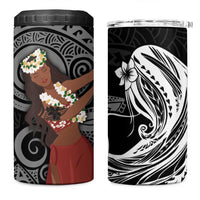 Tahiti Islands Polynesian Plumeria 4 in 1 Can Cooler Tumbler Tahitian Vahine 'Ote'a - Black