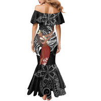 Tahiti Islands Polynesian Plumeria Family Matching Mermaid Dress and Hawaiian Shirt Tahitian Vahine 'Ote'a - Black
