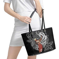 Tahiti Islands Polynesian Plumeria Leather Tote Bag Tahitian Vahine 'Ote'a - Black LT7 - Polynesian Pride
