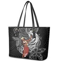 Tahiti Islands Polynesian Plumeria Leather Tote Bag Tahitian Vahine 'Ote'a - Black LT7 - Polynesian Pride
