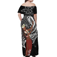 Tahiti Islands Polynesian Plumeria Off Shoulder Maxi Dress Tahitian Vahine 'Ote'a - Black LT7 - Polynesian Pride