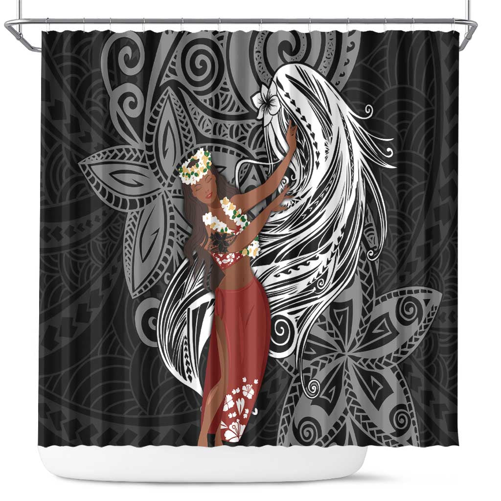Tahiti Islands Polynesian Plumeria Shower Curtain Tahitian Vahine 'Ote'a - Black LT7 Black - Polynesian Pride